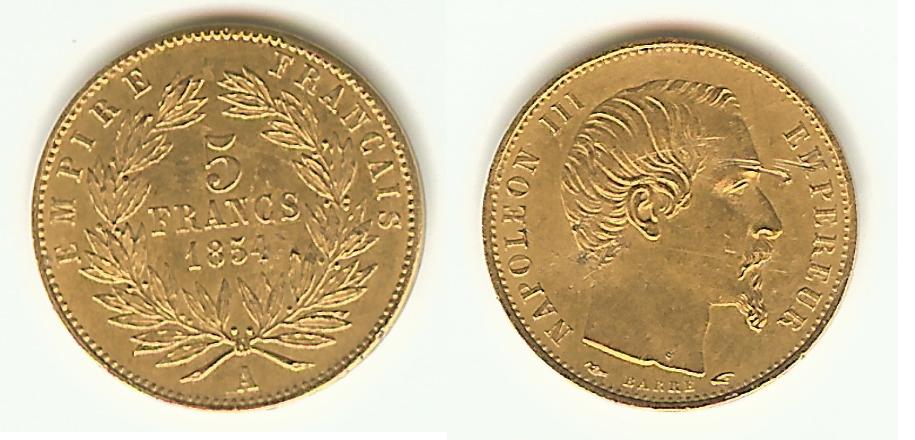 5 Francs Napoléon III 1854A Paris tranche lisse SUP+
